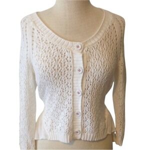 Knitted &‎ Knotted Anthropologie Cream Open Knit Cardigan L Layering Sweater